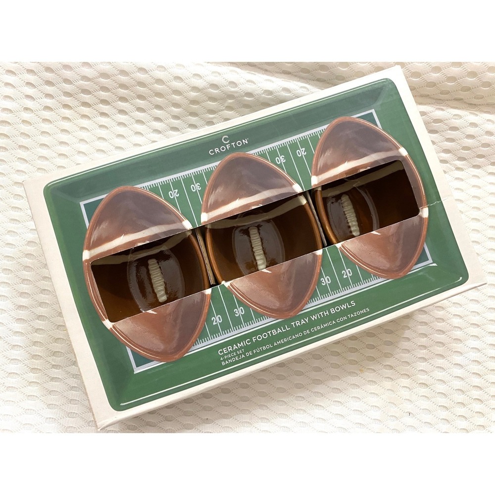 Crofton Ceramic Football Tray with Bowls 4-Piece Set Game Day Serving Stoneware